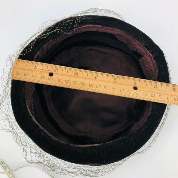 Vintage Womens Pillbox Hat Veil Netting Chocolate - Picture 8 of 9